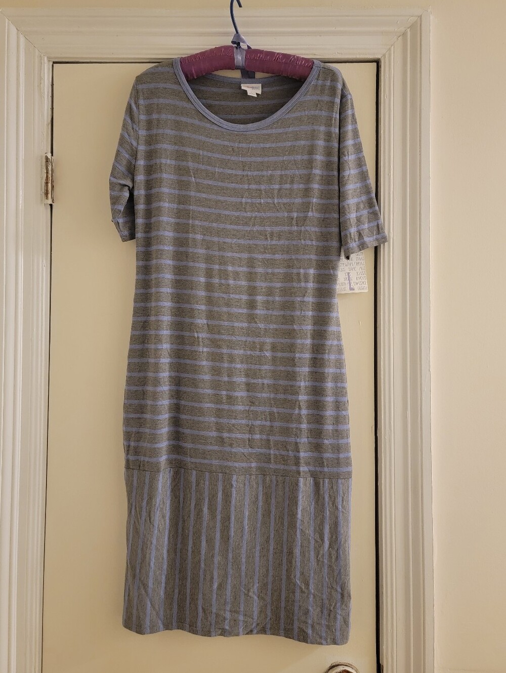 NWT - LuLaRoe Striped Midi Dress - Gray & Light Blue